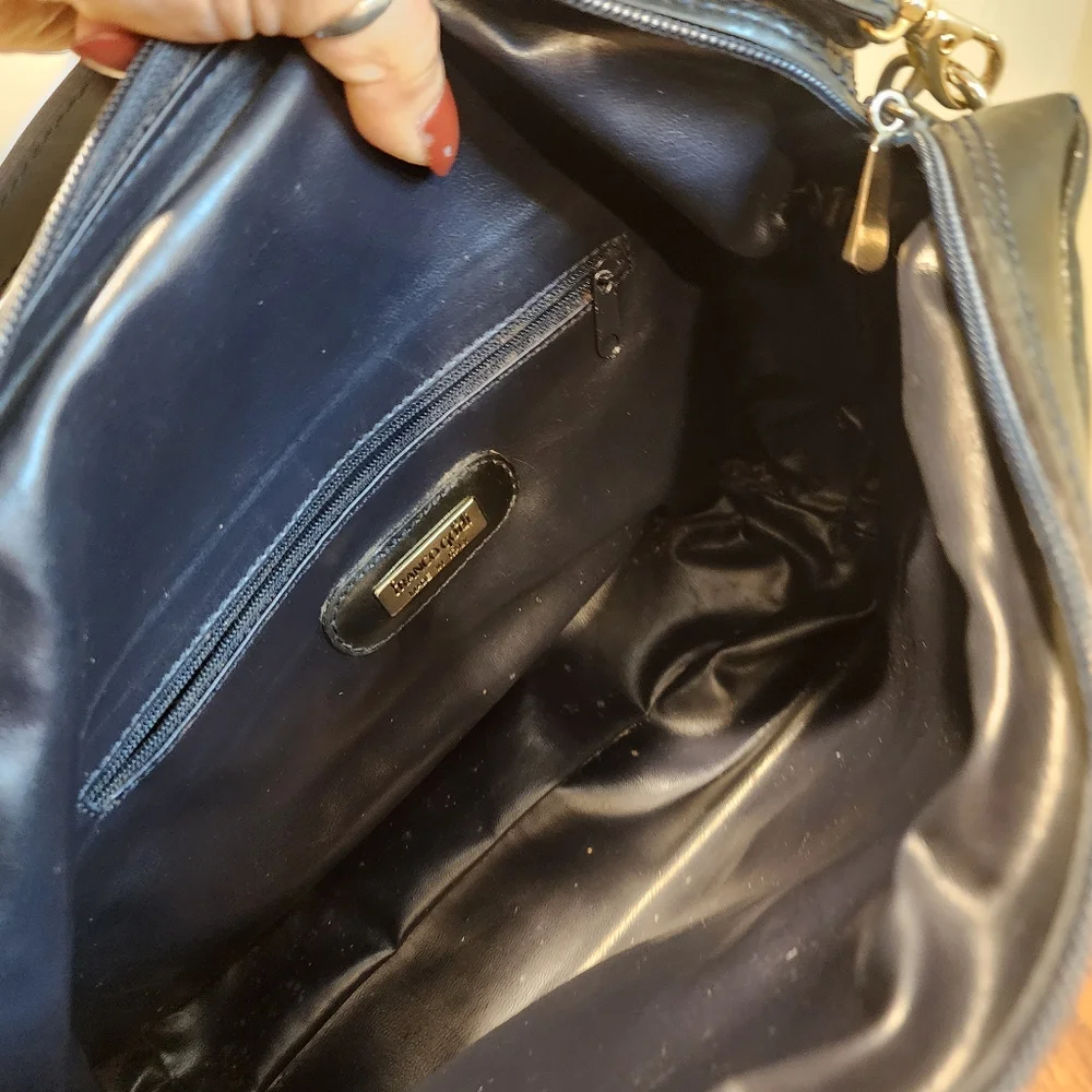 FRANCO CODI Classic Black Top-Handle Shoulder Leather Bag with Gold Hardware